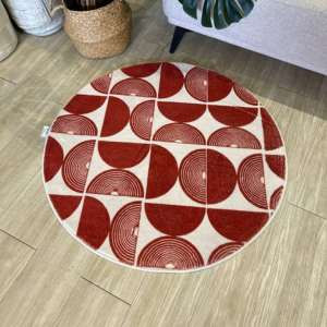 Round polyester carpet with a geometric pattern, 0.8m size.